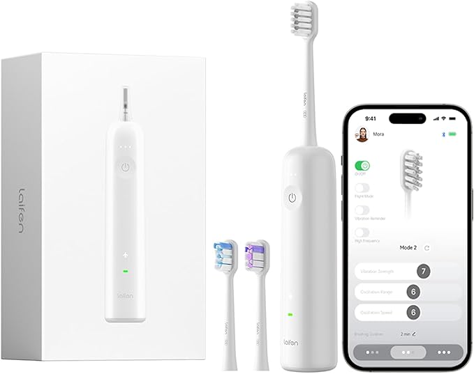 Laifen Wave Electric Toothbrush, Oscillation & Vibration Sonic Electric Toothbrush for Adults with 3 Brush Heads, IPX7 Waterproof ADA Accepted Travel Powered Toothbrush ABS(White)