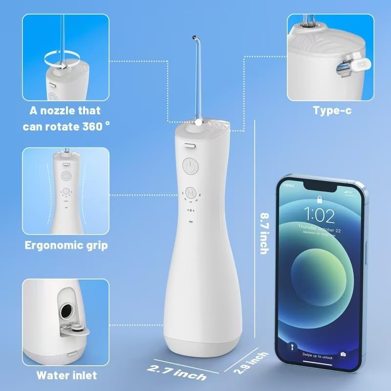Power Water Flossers for Teeth Cleaning and Flossing, Water Dental Flosser Teeth Pick - Cordless Portable 6 Modes Oral Irrigator Dental, Rechargeable Travel Irrigation Cleaner IPX7 Waterproof (White)