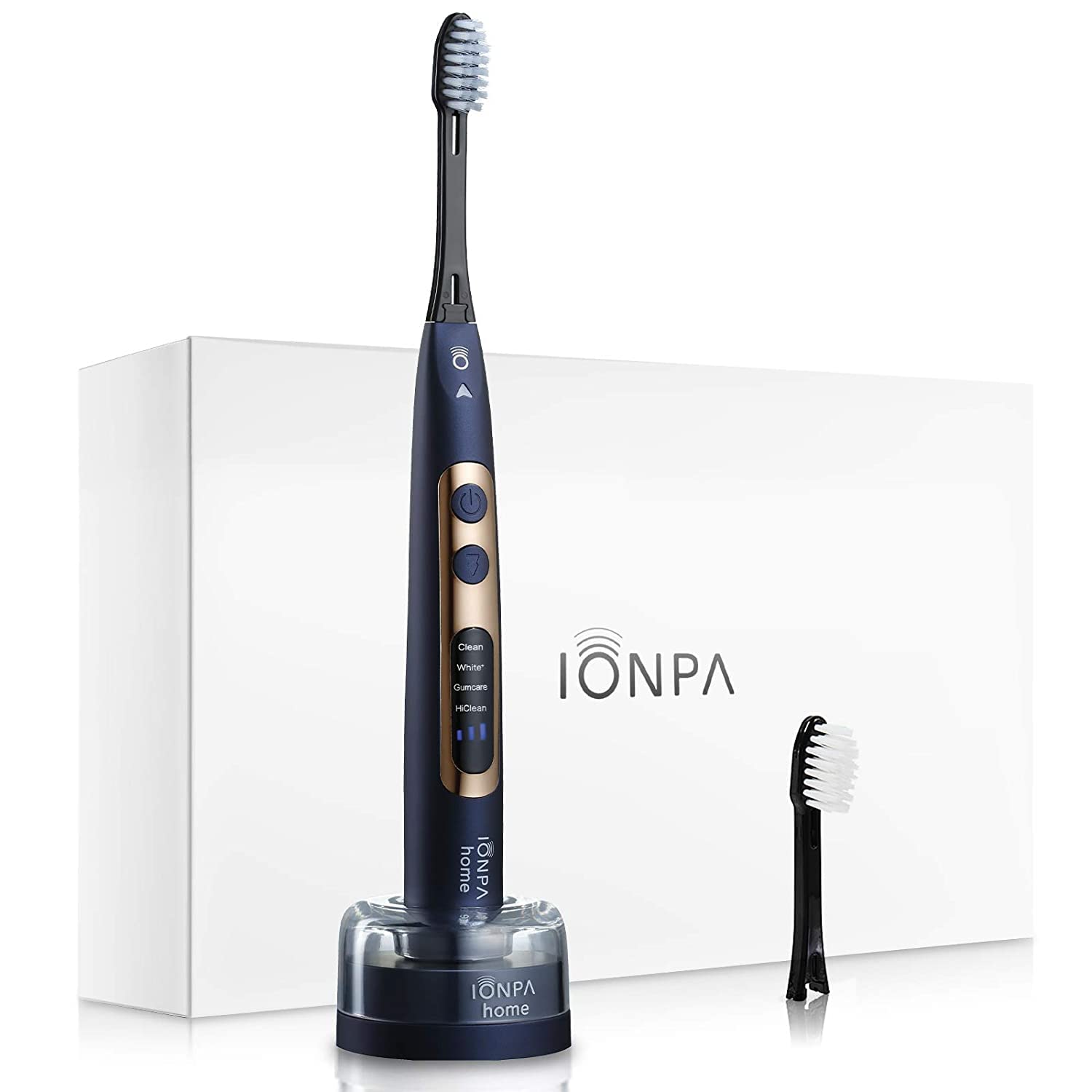 IONIC KISS IONPA DP Navy Blue Premium USB Rechargeable Ionic Power Electric Toothbrush, Brushing Timer, 4 Modes, 2 Soft Extended Filament Brush Heads Made in Japan, You hyG DP-111NB