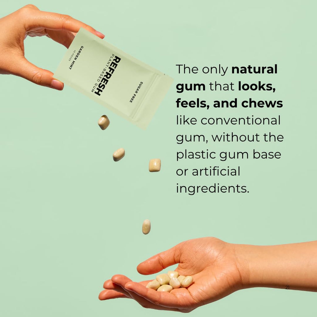 Refresh Gum Garden Mint, Xylitol – Sugar Free Chewing Gum Pouch, Natural Flavor & Organic Ingredients – Aspartame Free, Plant-Based, Non-GMO – 45 Pieces