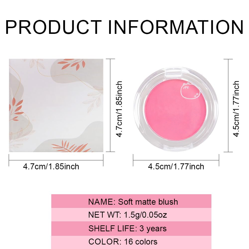 Matte Powder Blush for Cheeks – Long Lasting Natural Face Blusher Makeup, Lightweight Blendable Cheek Color for Women, Vegan & Cruelty-Free – #02 Petals Pink