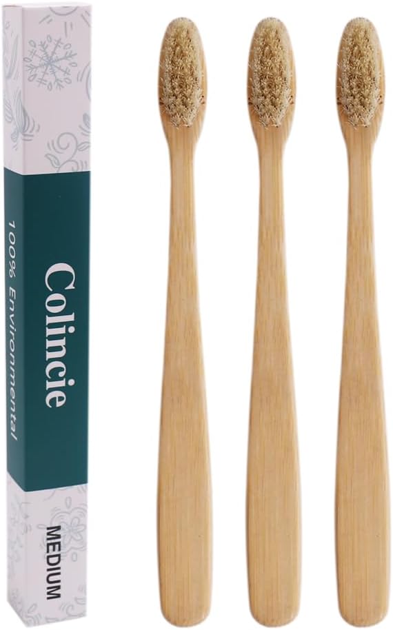 Bamboo Toothbrush - Medium Boar Bristles Natural - NO Plastic Environmentally Friendly (8 Pieces)