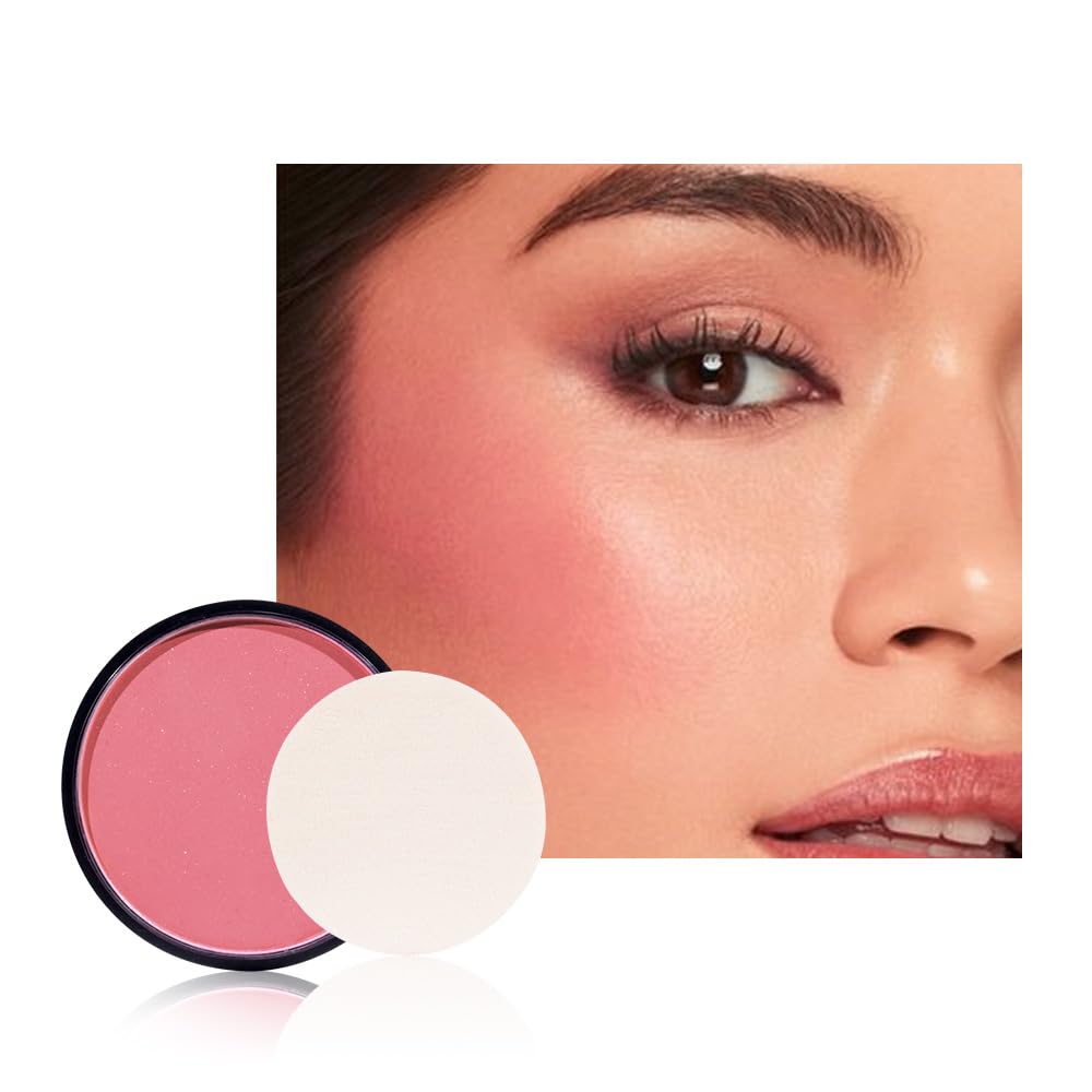 Natural Single Matte for Face Cheeks Blush with Makeup Powder Puff, Warm Orange Red Monochrome Blush Cream Powder Makeup Palette Blushes Long-lasting Blendable Foundation for Women Every Day 04