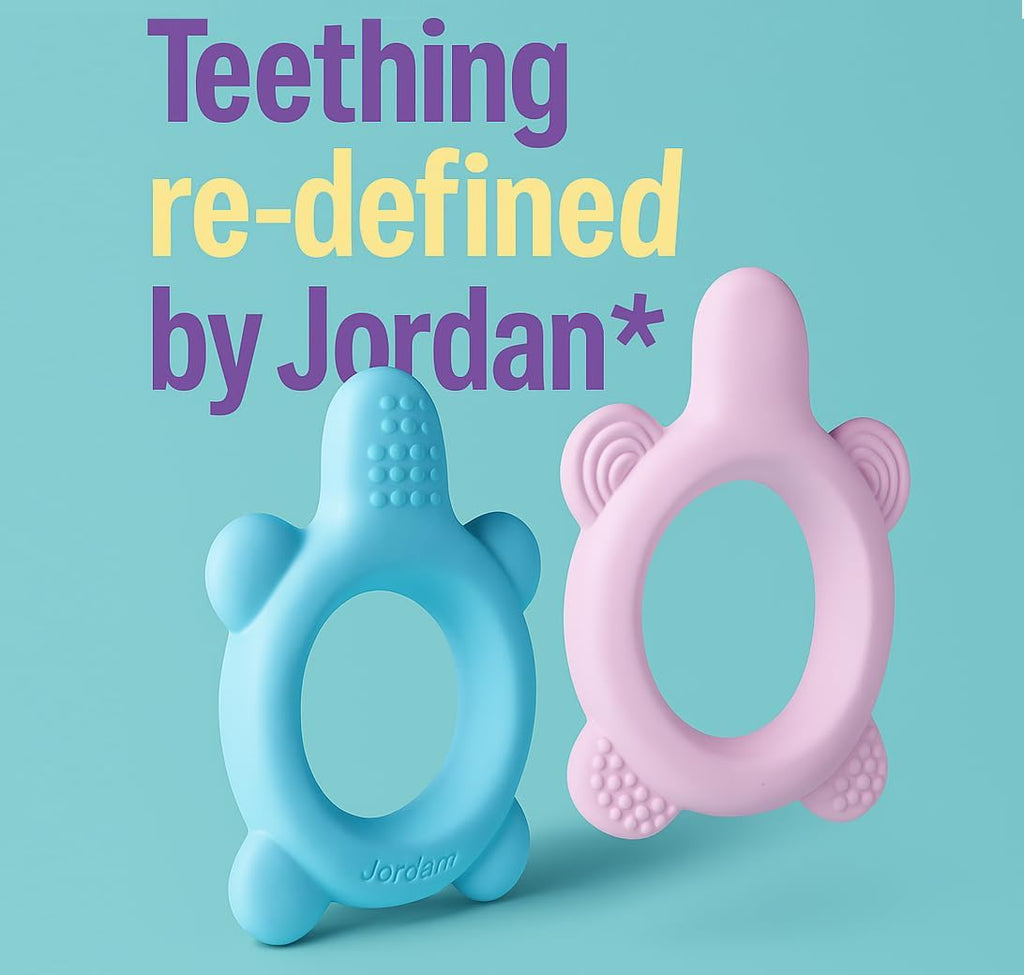 Jordan ® | Step 0 Teether & Training Toothbrush | BPA-Free, Hygienic, 2-in-1 Teething & Early Brushing Solution for Babies | Pink | 1 Teether + 2 Step 1 Baby Toothbrush