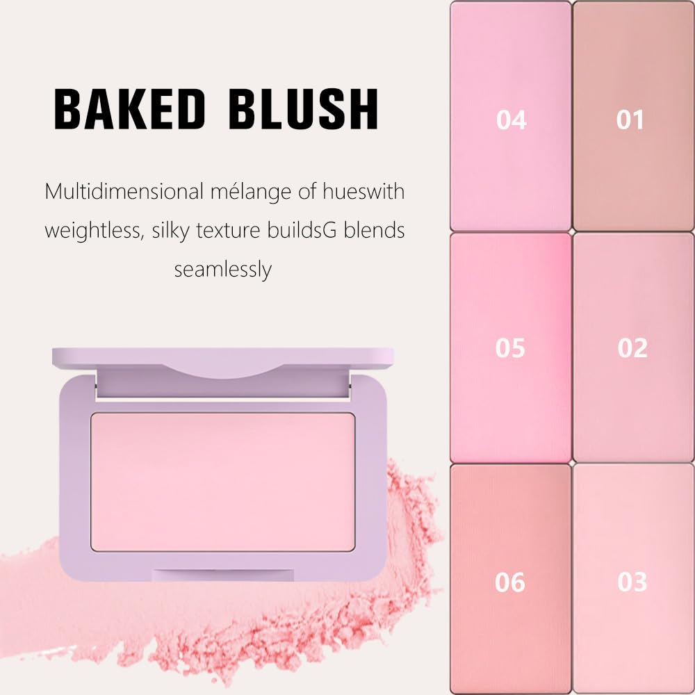 Pale Pink Matte for Face Cheeks Blush, Natural Cream Blushes Makeup Palette, Light Monochrome Blush Creamy Powder Palette Makeup for Older Women, Blushes Eyeshadow Foundation for Every Day 03