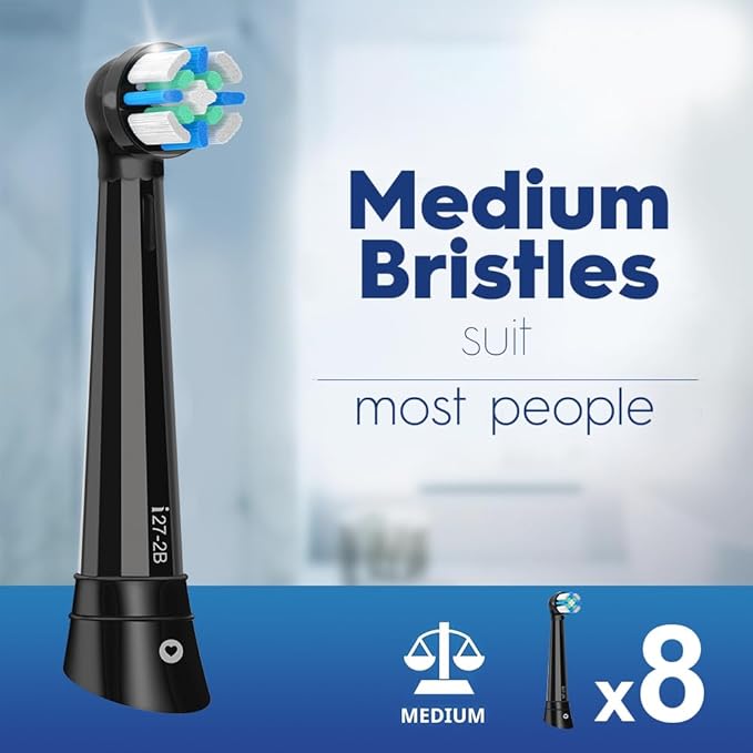 8 Pack IO Replacement Heads with Medium Soft Bristles Compatible with Oral b IO 2/3/4/5/6/7/8/9/10 Series Electric Toothbrush, Brush Heads Compatible with Oral b IO (Black/White)