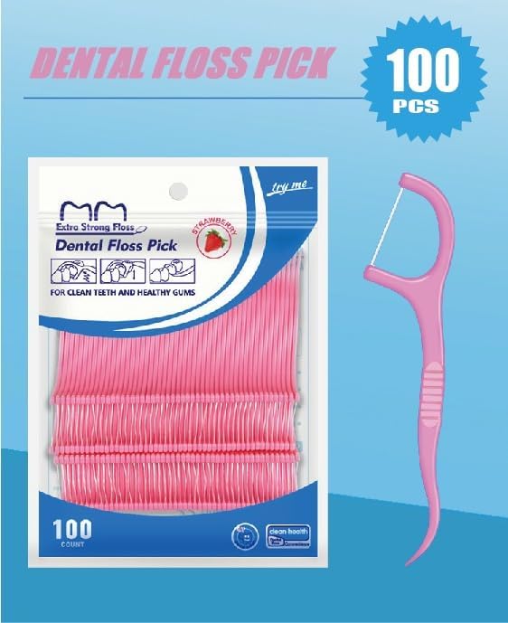 Fruit Flavored Floss，toothpicks，Cleaning Teeth，Ultra-fine Dental Floss Stick, Fight Tooth Decay and Keep Your Teeth Clean，Teeth Cleaning Tool (200 Pieces (Bagged/Single line), Mint+Strawberry Flavor)