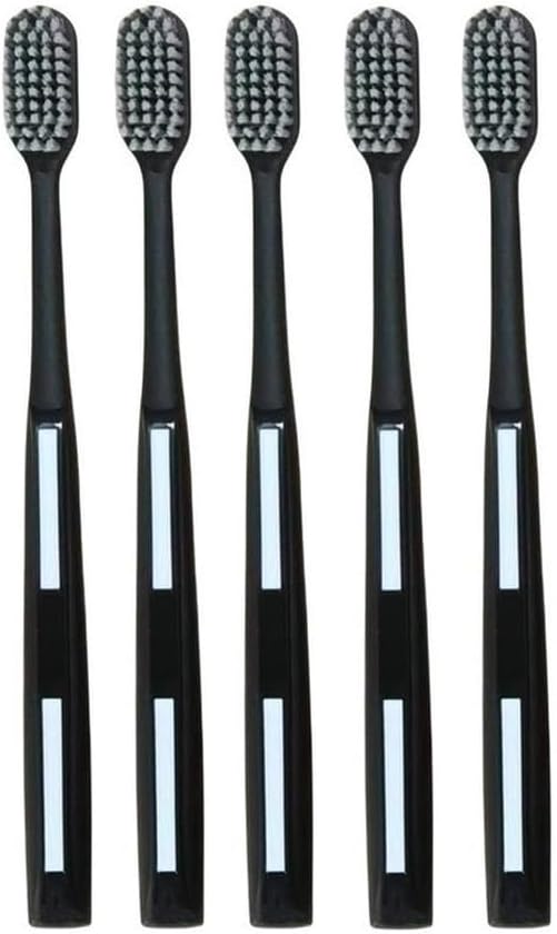 Adult Manual Hard bristled toothbrushes with Cover, Big Head Medium Size,for Cleaning Smoke Stain, Tartar, Coffee Stain, Tea Stain.【Hard Bristle Black toothbrushes,5 Count (Pack of 1)】