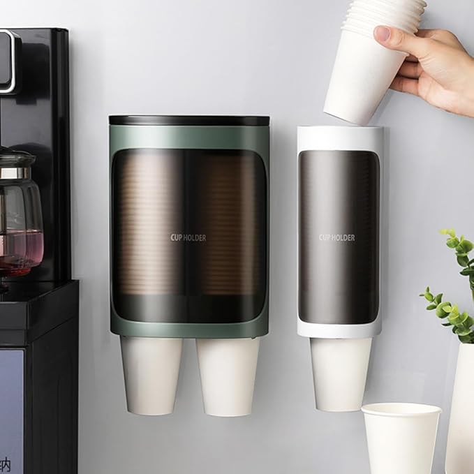 2 Pcs Cup Dispenser Wall Mounted, Bathroom Cup Dispenser Holder for 3oz-9.5oz Disposable Paper and Plastic Cups, Water Cooler Cup Dispenser with Adhesive Plate (Single White)