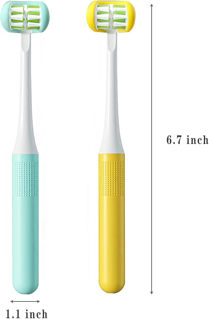 2 Pieces 3 Sided Toddler Toothbrush, Three Bristles for Kids Toothbrush, Autism Soft Bristles,Soft and Gentle for Complete Tooth and Gum Care(C1（Blue+Yellow） Kids)
