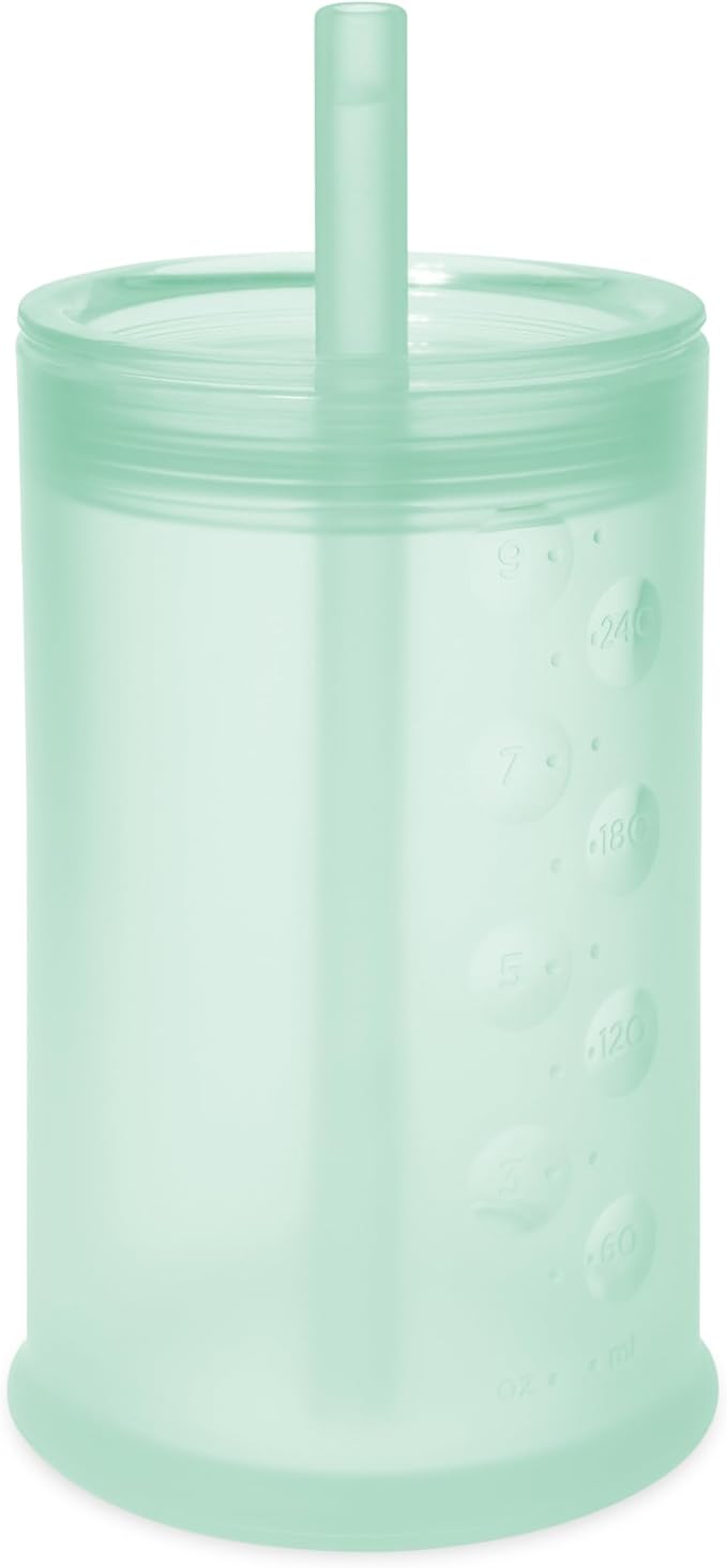 Olababy Clear View Silicone Training Cup with Straw Lid | Toddler Sippy Trainer 12mo+ | Unbreakable Water Drinking Cups for Kids 2yr+ | Baby Led Weaning & Feeding Supplies (Mint, 9 oz)