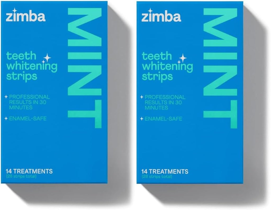 Zimba Mint 2PK Teeth Whitening Strips for Teeth Sensitive, White Strips for Teeth Whitening, Teeth Whitener Stain Remover 28 White Strips Included Per Pack, 28 Day Treatment