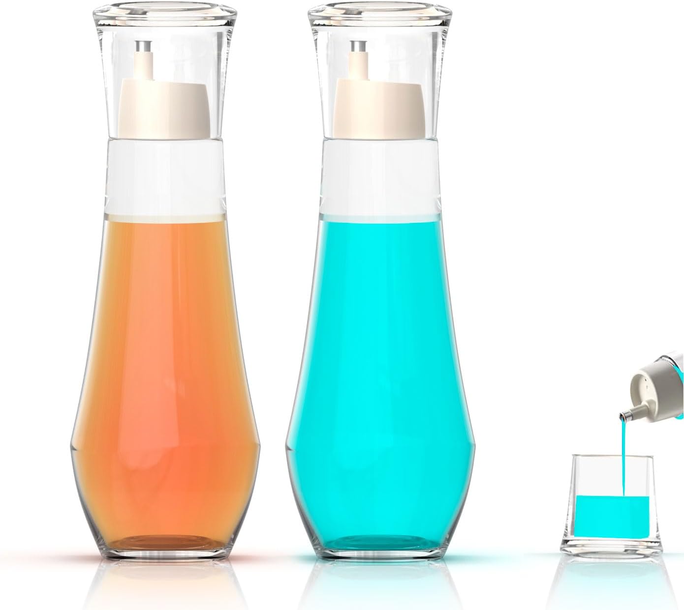 2 Pack Mouthwash Dispenser - 8.8 oz Glass Mouth Wash Container Small Refillable Mouthwash Bottle with Lid Cup for Bathroom Countertop