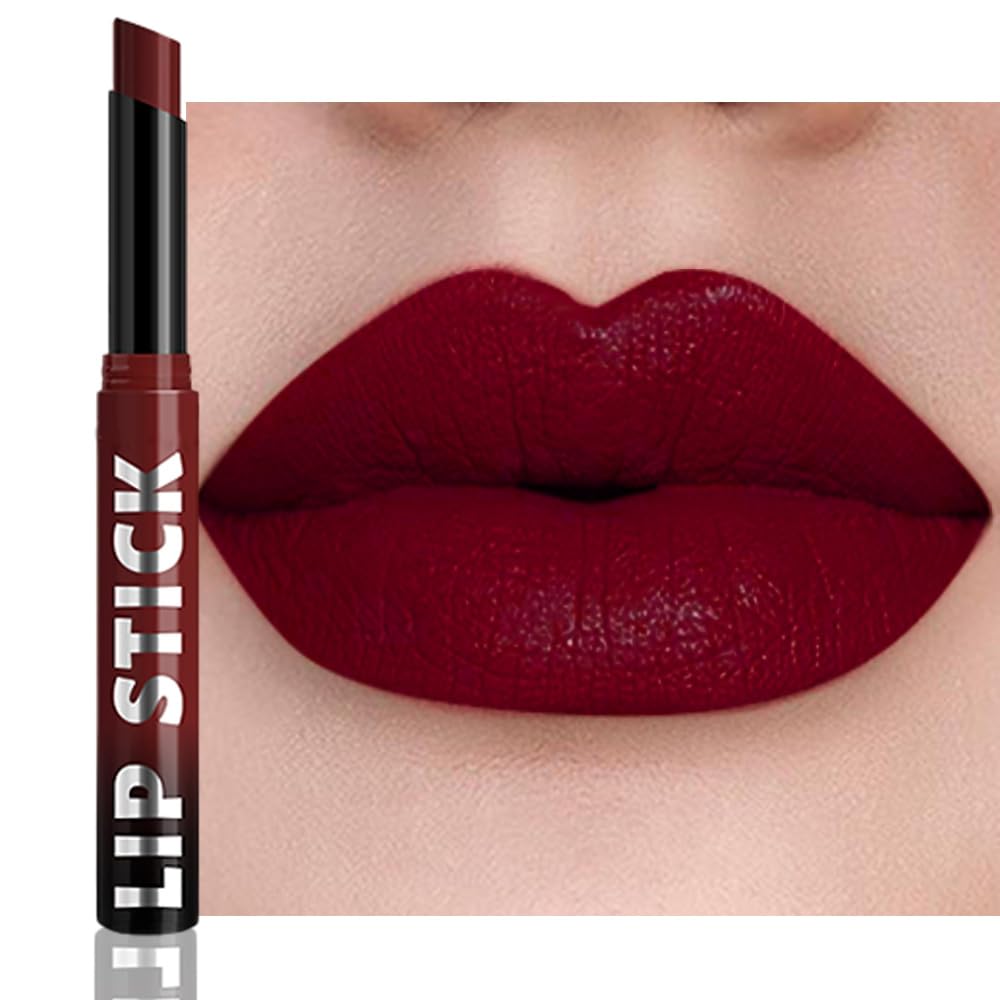 Maroon Red Matte Lipstick for Women, Long Lasting Waterproof Transfer-Proof Vegan, 24 Hours Moisturizing Glossy Shine Lip Gloss, Lipstick Palette Beauty Products Makeup All-Day Formula A07#