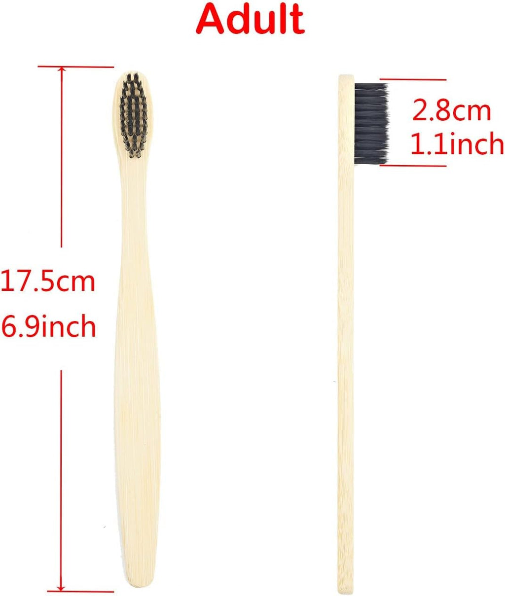 SEVENHEAD 2 PCS Bamboo Toothbrushes With Soft Bristles for Adults - Natural Biodegradable BPA Free Eco-Friendly Wooden Black Toothbrush