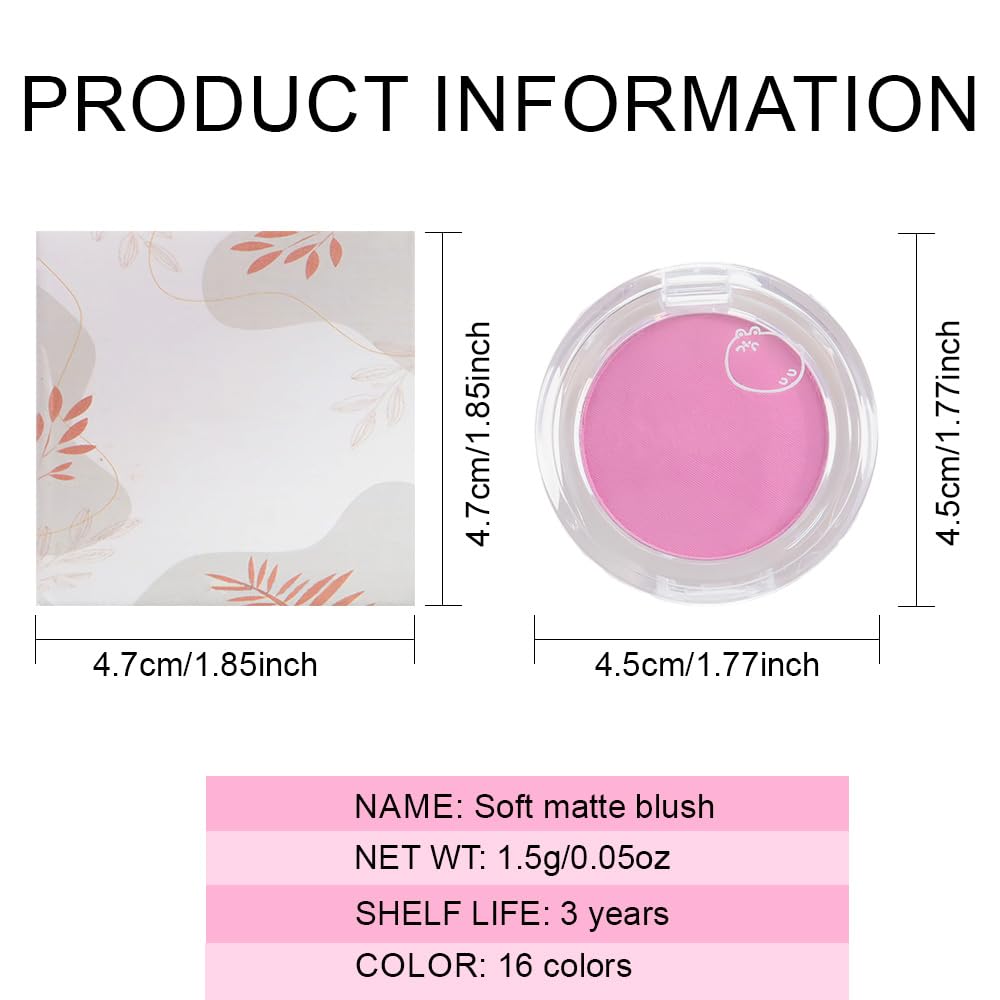 Matte Powder Blush for Cheeks – Long Lasting Natural Face Blusher Makeup, Lightweight Blendable Cheek Color for Women, Vegan & Cruelty-Free – #01 Pale Pink