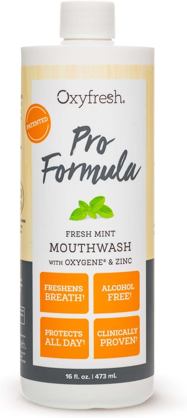Oxyfresh Pro Formula Fresh Mint Mouthwash – Patented Zinc Mouthrinse for Fresh Breath, Healthy Gums & Bad Breath Treatment for Adults - Dye, Fluoride & Alcohol Free (16 Fl Oz)