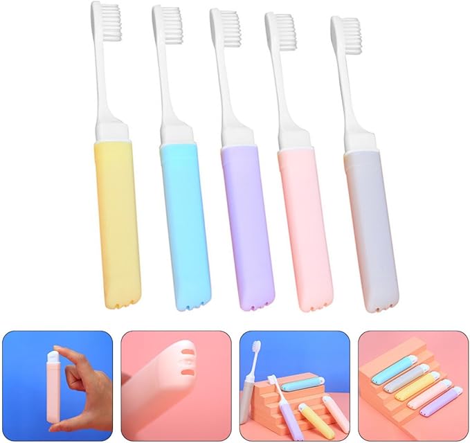 5Pcs Folding Toothbrush with Soft Bristles Ergonomic Grip Convenient Portable Travel Teeth Brush for Home Camping and Daily Use in Random Macaron Colors Random Color
