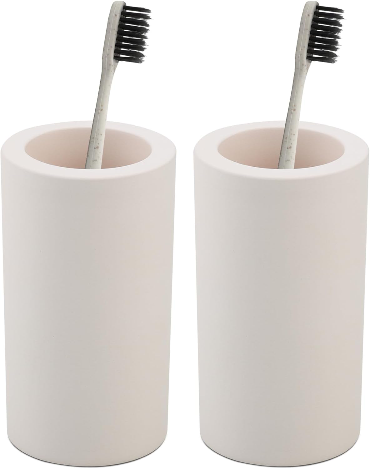 2Pcs Diatomite Toothbrush Holder for Bathroom Sink, Countertop Organizer, Quick Dry Stand Cup for Toothpaste, Razors, Makeup Brushes - Water-Absorbent & Quick-Drying (Beige, Height 4.3")