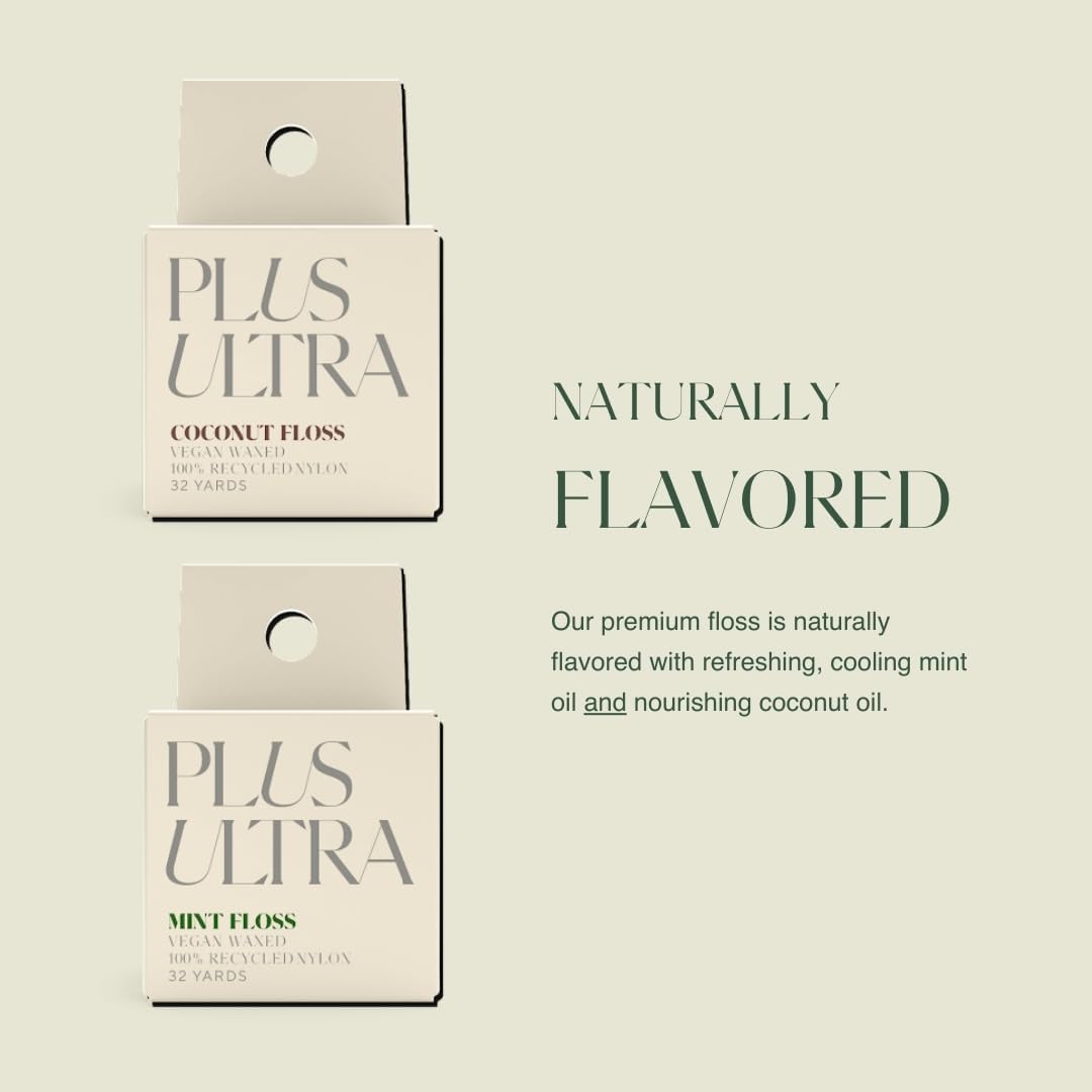 Plus Ultra Mint Nylon Dental Floss with Reusable Bamboo Case | Made with Recycled Nylon and Vegan Wax | Zero Plastic | 32 Yards (Pack of 1)