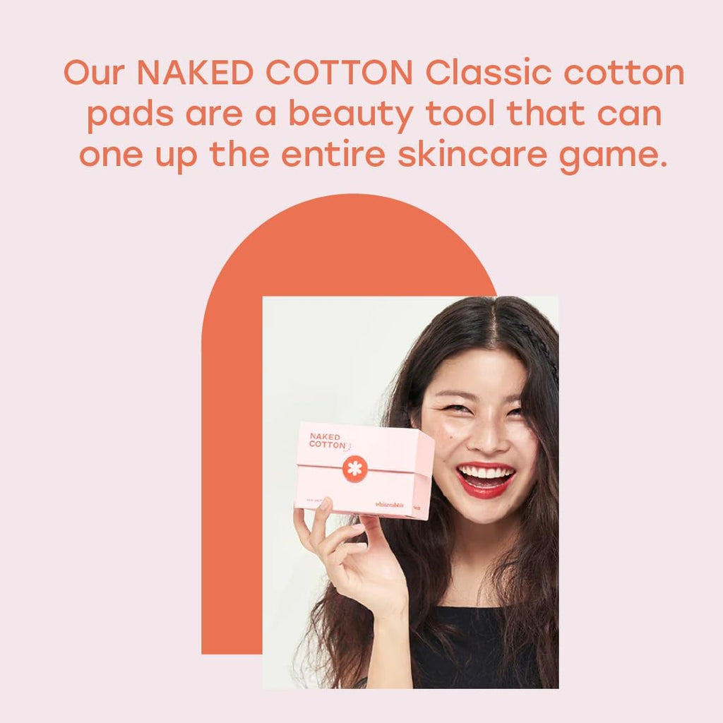 White Rabbit – Naked Cotton Classic – Premium 100% Cotton Pads for Toner Use, Makeup Remover, and Masks | Unbleached, Lint-Free, Extra Soft | Korean Skin Care Product (100 Count)