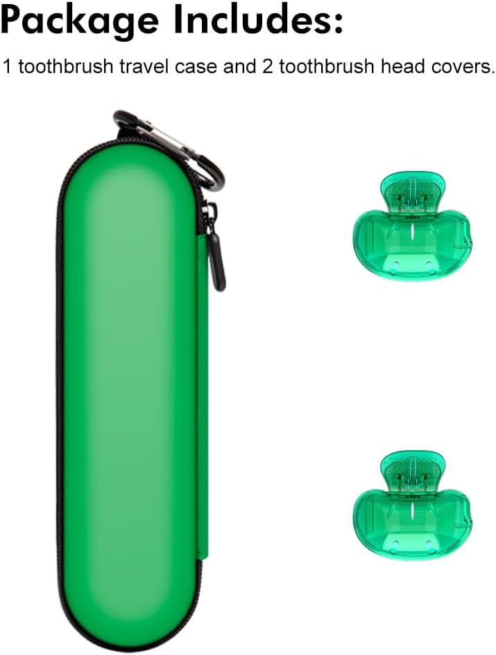 Nincha Electric Toothbrush Travel Case Compatible with Oral-B/Philips Sonicare/Colgate/Reach, and Most Electric Toothbrush, Includes 2 Universal Toothbrush Covers (Green Case + Green Covers)