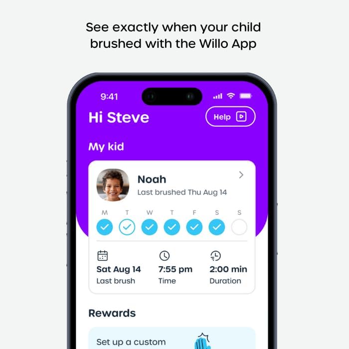 Willo BrushBot Kids U-Shaped Toothbrush Starter Kit – Rechargeable, Smart Electric Toothbrush for Kids Ages 5-7 w/App, Soft Bristles, Plaque Removal, Gentle & Deep Clean Modes | Small Bubble Twist