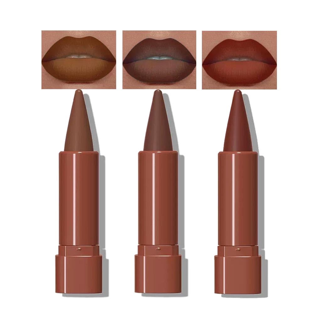 2-in-1 Gradient Matte Lipstick & Lip Liner Set, 3Pcs Long Lasting Waterproof Lip Crayon for Women, Flawless Contour, Lightweight Ombre Lip Color Pencil (01#05#08#)
