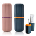 2Pcs Travel Toothbrush Cup Case, Portable Toothbrush Holder Case for Traveling, Camping, Business Trip and School, Plastic Toothbrushes Toothpaste Set with Two Colors (Navy blue and Lotus color)
