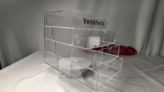 Venshera 4-Drawer Acrylic Organizer – Clear Storage Box with Sliding Drawers for Bathroom, Vanity, Desk, or Makeup. (Clear white)