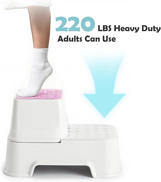 2-Step Stool for Kids - Toddler Anti-Slip Step Stool for Bathroom Sink/Toilet Potty Training/Kitchen Counter, 10" Height, 220 lbs Capacity, Durable & Stable (2Packs Pink)