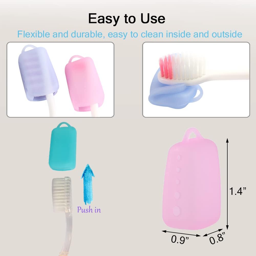 V-TOP Toothbrush Covers Caps, 10 Pack Toothbrush Head Cover for Travel, Silicone Portable Tooth Brush Protecter Cover Pod Case for Home and Outdoor