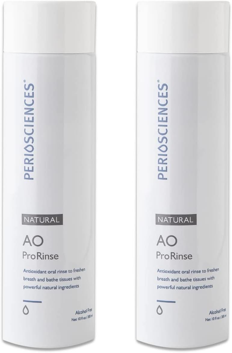 PerioSciences Natural Mouthwash Rinse Oral Care Pre Brush - Mint Anti Cavity Dry Mouth Plaque Remover for Healthier Gum Tissue & Teeth Enamel Protection - AO Dentist Recommended Clean - Pack of 2