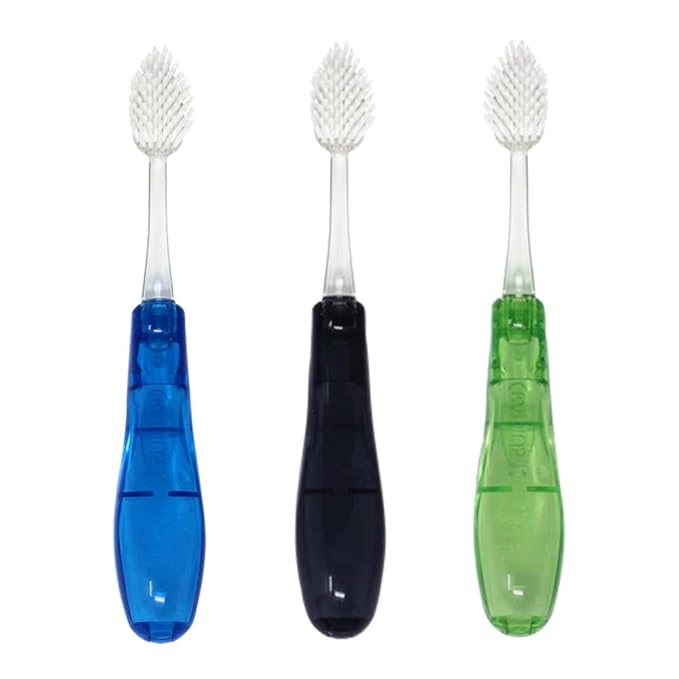 RADIUS Tour Travel Brush & Case with Replaceable Brush Head ADA Accepted Toothbrush Improve Gum Health - Blue Smoke Green - Pack of 3