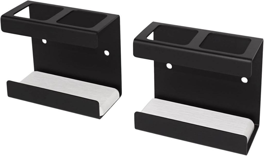 Set of 2 Electric Toothbrush Holder Wall Mounted, 18/8 Stainless Steel Toothbrush Stand with Diatomite Dish, 3M Self Adhesive Toothbrush Storage Rack for Bathroom (Black)
