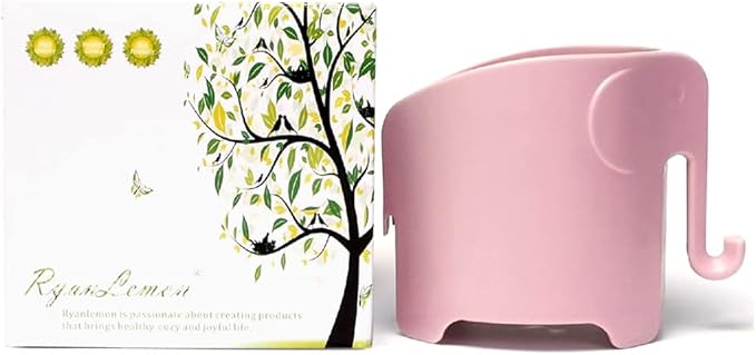 Elephant Toothbrush Holder for Toddler, Cute Toothbrush Holder for Kids, Electric Toothbrush Toothpaste Holder with 3 Rapid Drying Slots and a Hook for Bath Ball, Pink