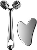 DANGSHAN Stainless Steel Face Roller and Gua Sha Massage Tool Set, Facial Massage Gua Sha Facial Tools Skincare for Face, Eye, Neck, Body Skin Care Tools Gift for Women
