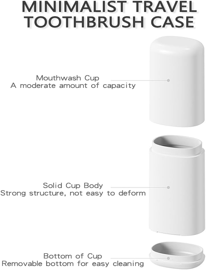 Toothbrush Travel Case, Portable Tooth Brush Holder and Toothpaste Cover, Plastic Travel Toothbrush Cup with Cover, Compact Storage Container for School Camping Business Trip Bathroom (White)