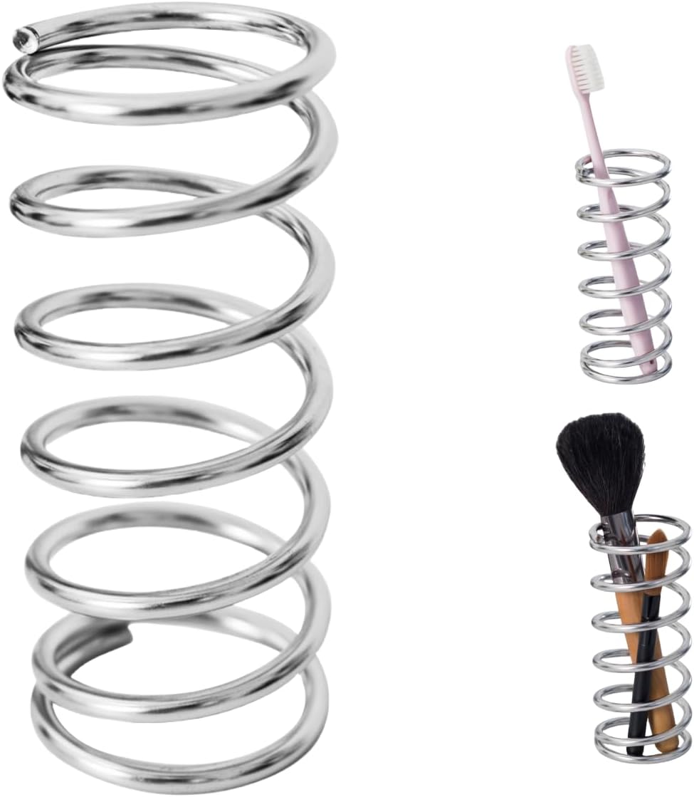Toothbrush Holders Spring Shape Stainless Steel Pen Holder Bathroom Tabletop Makeup Brush Organizer Toothbrush Stand