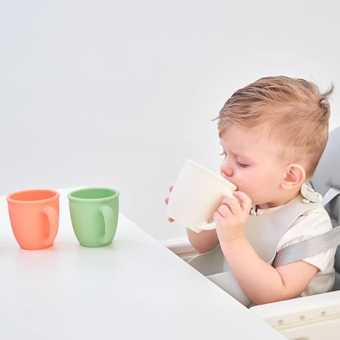 2 Pack 11 Ounce Silicone Training Cups for Baby and Kid, Toddler Learning Cup with Handles, BPA Free, Microwave & Dishwasher (Strawberry Red & Fruit Green)