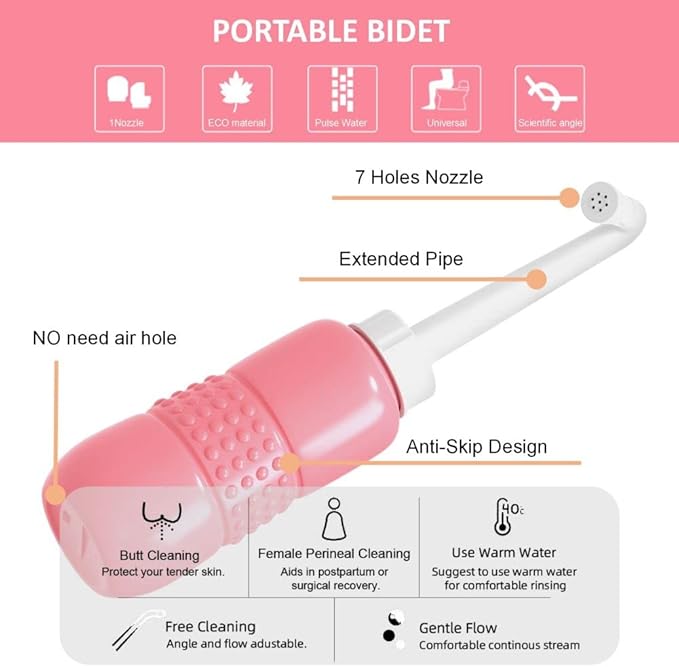 Upside Down Peri Bottle for Postpartum Care, Portable Bidet Bottle with Travel Bag, Handheld Perineal Sprayer,Reusable Douche Bottle for Women,Men,Baby,Personal Hygiene 450ml-2Pack (Blue+Pink)