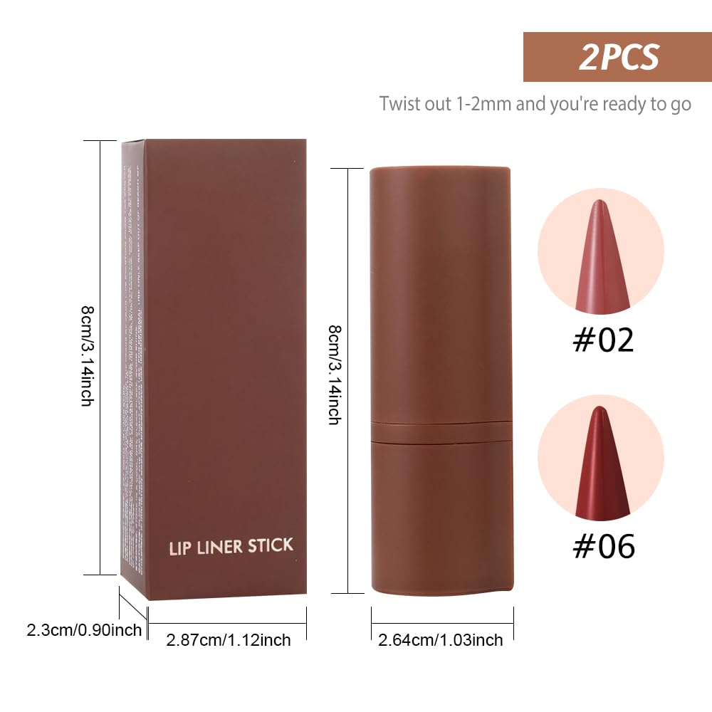 2in1 Gradient Lip Liner & Lipstick Combo,Matte Longwear Waterproof Lip Pencil with Cone Tip,Smudge Proof Crayon for Flawless Ombre Contour,Women's Long Lasting Makeup Set (02Blush Taupe+06Berry Burst)