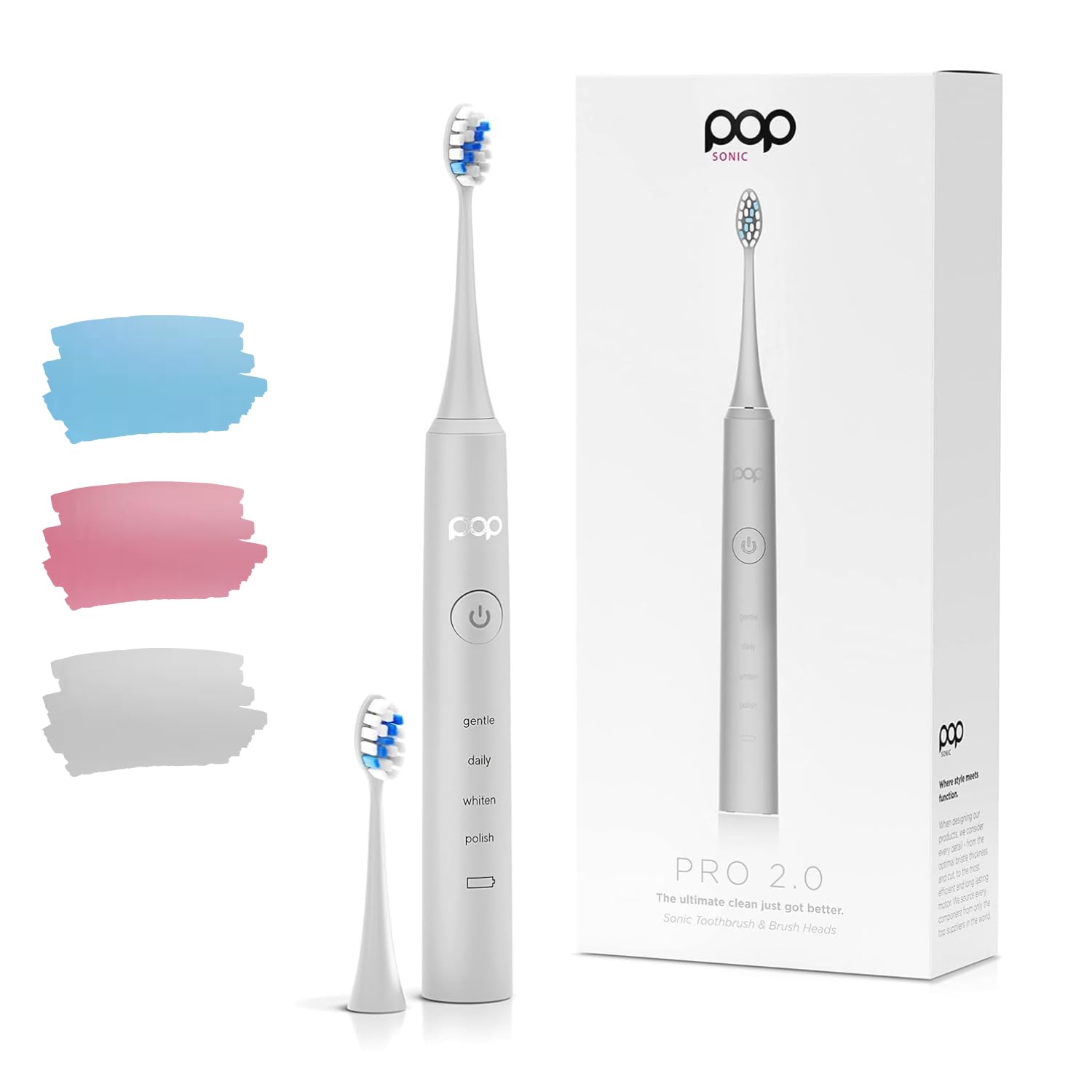 Pop Sonic Pro 2.0 Electric Toothbrush (White) Rechargeable Sonic Toothbrush with 45,000 Vibrations Per Minute & 4 Cleaning Modes for Adults & Kids with Long Lasting Dupont Nylon Bristles