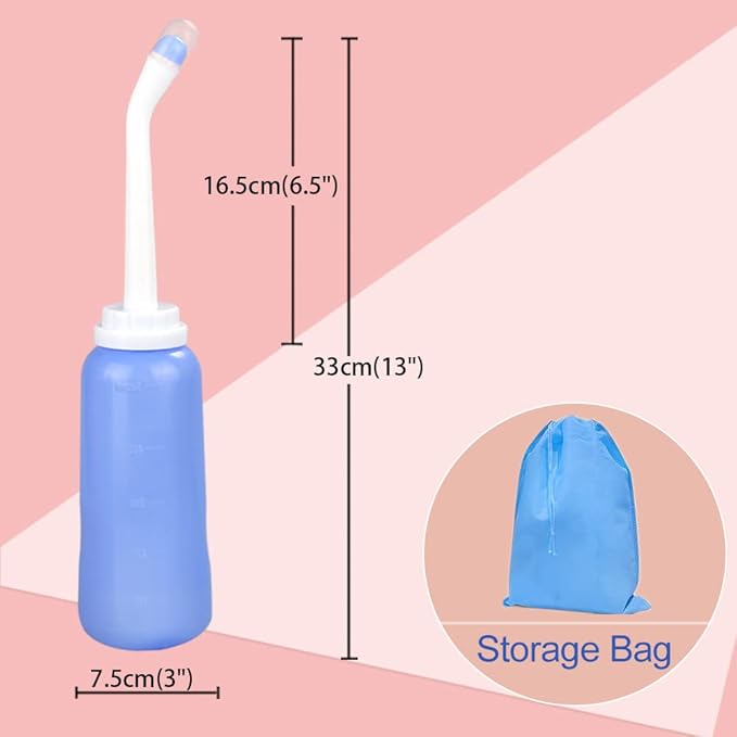Handheld Personal Bidet Bottle, Bottle for Gentle Postpartum Care and Cleansing, Feminine Care， Personal Perineum Cleansing, 500Ml Portable Bidet Travel Bidet（Blue）, Resistant to 100ºC,Bonus Bag