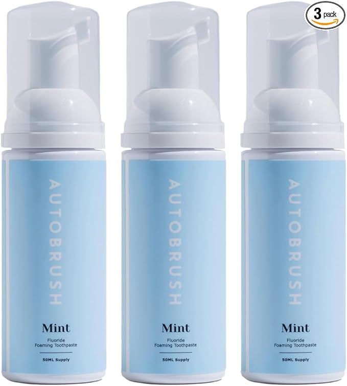 autobrush Fluoride Foaming Toothpaste for Adults, Mint Flavor, Whitening & Deep Cleaning, Travel Friendly, Anti-Cavity (Pack of 3)