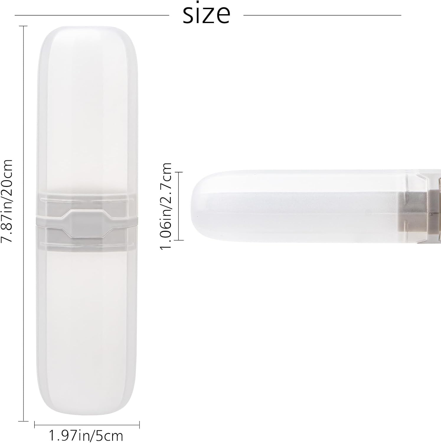 Yeeco Toothbrush Case 2 Packs, Transparent White Toothbrush Travel Case, Plastic Toothbrush Holder Travel, 7.9”×2.1”×1.2” Portable Toothbrush Case for Traveling