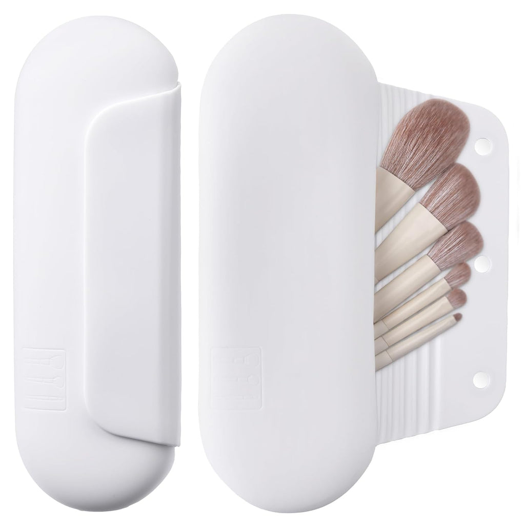 Silicone Makeup Brush Holder Travel Cosmetic Bag：Soft Portable Cosmetic Face Brushes Holder with Upgrade Anti-Fall Out Magnetic Closure, Large Travel Makeup Brush Case - White