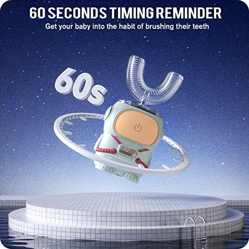 Ultrasonic Kid's U-Shaped Electric Toothbrush, IPX7 Waterproof, Five Cleaning Modes, 60S Smart Reminder (Cartoon Astronaut,Green Ages 6-12)