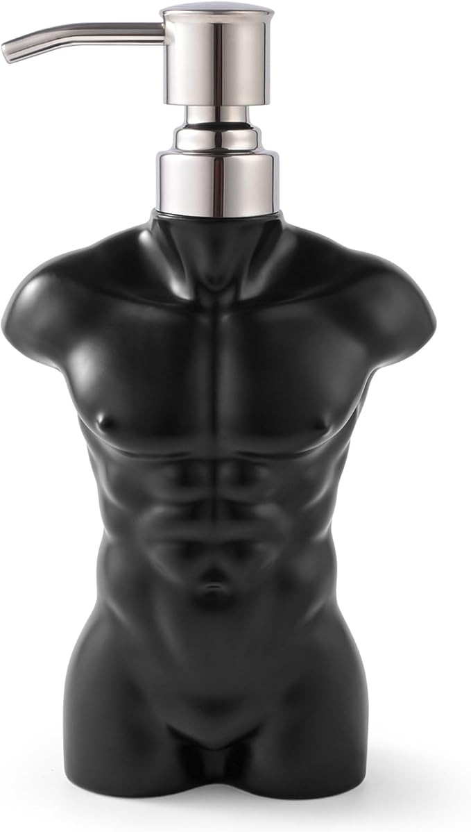 Ceramic Soap Dispenser with 304 Stainless Steel Pump Hand Lotion Liquid Dispenser Refillable for Kitchen and Bathroom Decorative (Matt Black Figure)