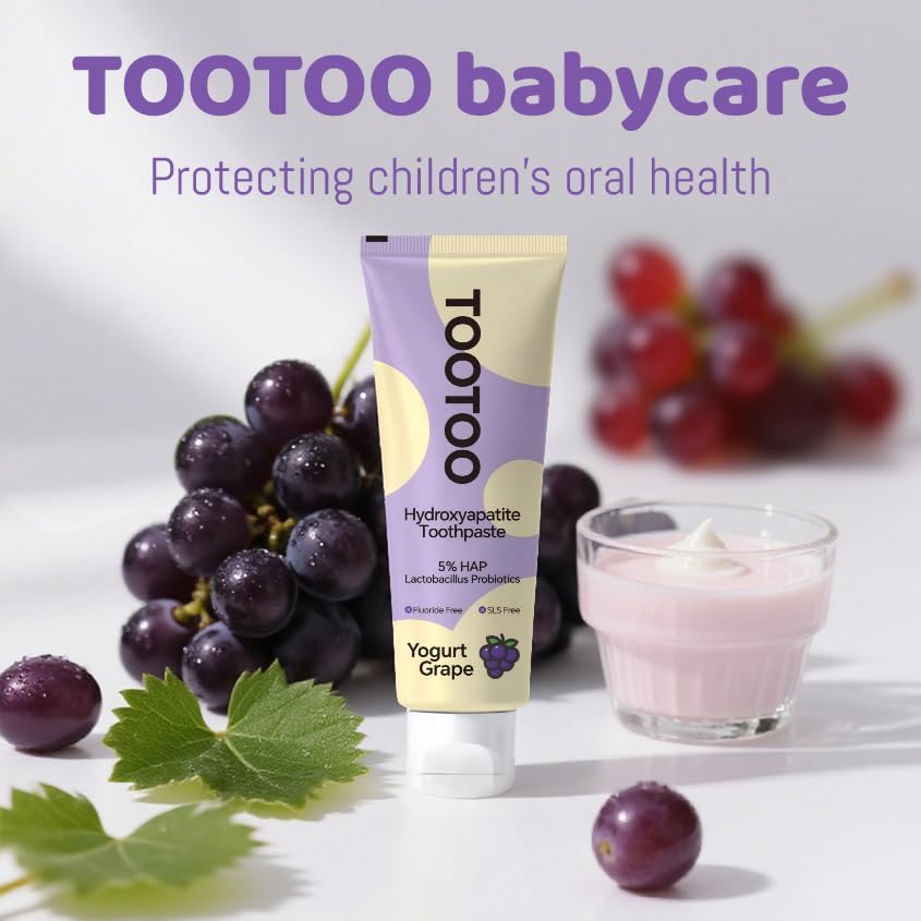 TooToo Kids Hydroxyapatite Toothpaste with Xylitol, Fluoride Free and SLS Free Toddler Natural Toothpaste, Yogurt Grape Flavor, Safe Kids Oral Care(Pack of 1)